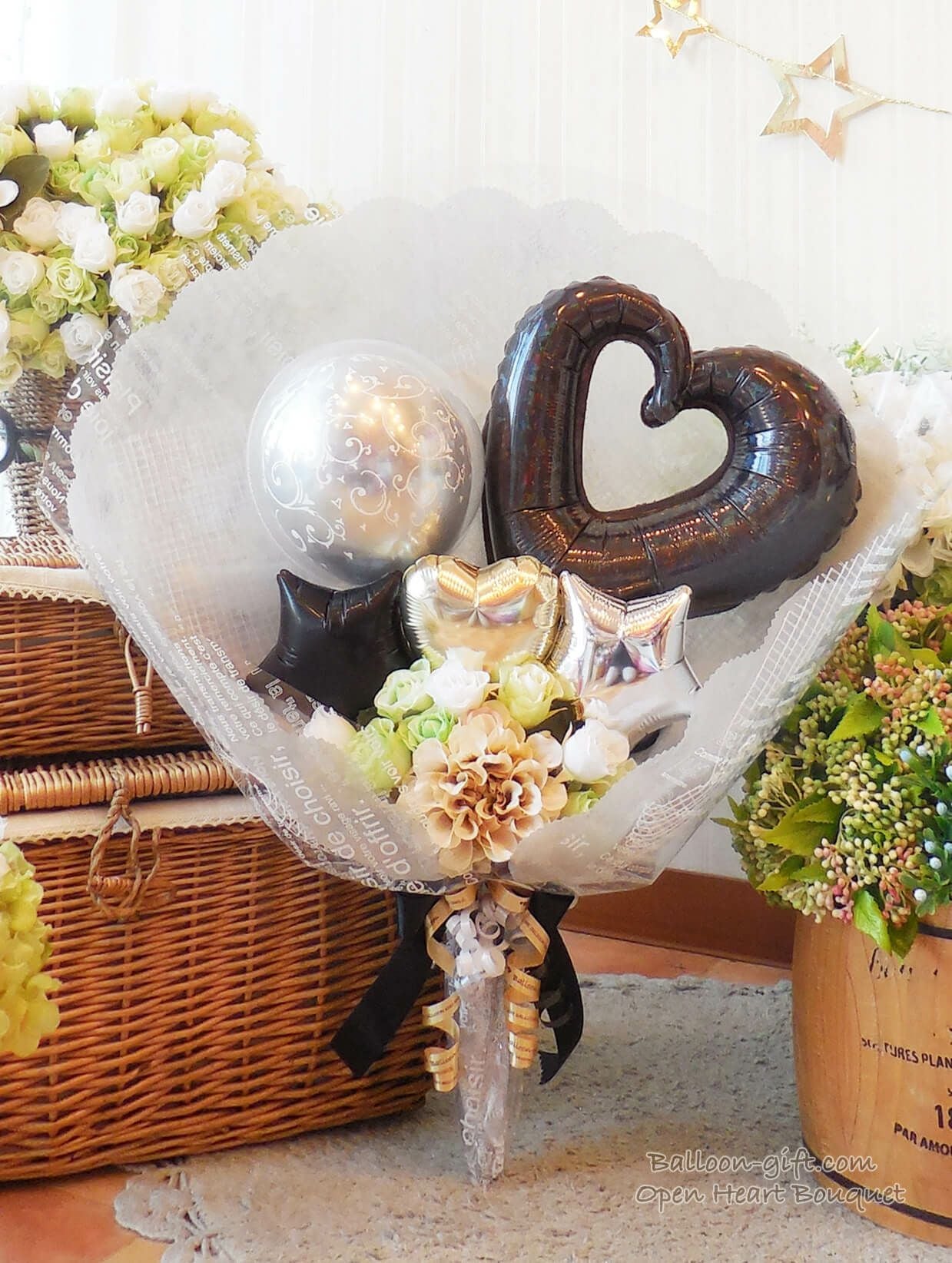 オープンハートの花束ブーケ｜バルーンギフト・ドット・コム ~大人