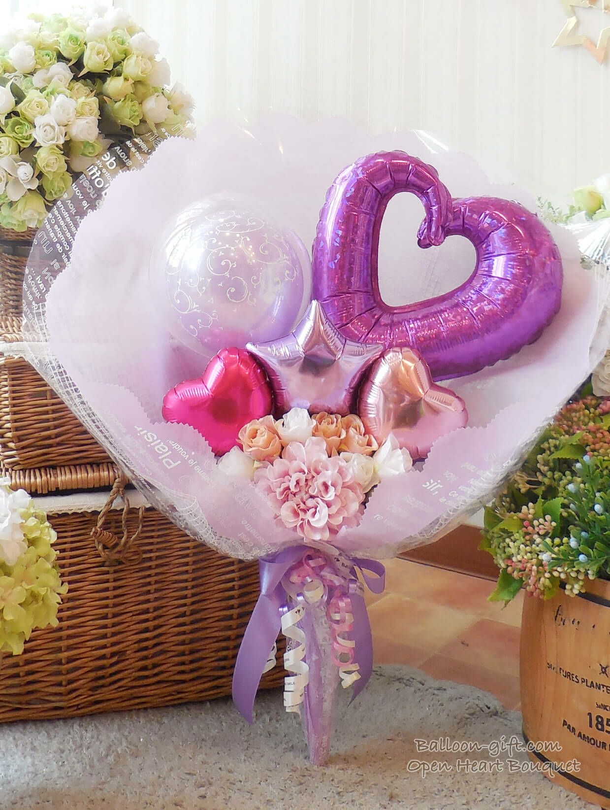 オープンハートの花束ブーケ｜バルーンギフト・ドット・コム ~大人